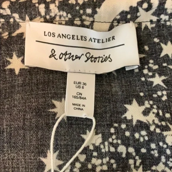 & Other Stories Cosmic stars and moon black white long sleeve dress NWT size 6 - Picture 8 of 10